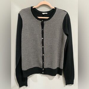 Halogen Black & White Checkered Merino Wool Blend Cardigan Sweater